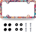 Stitching Tile Boho Pattern License Plate Frame Stainless Steel Parts Colorful License Plate Decorative with Screws Size 12.3" x 6.3" Women