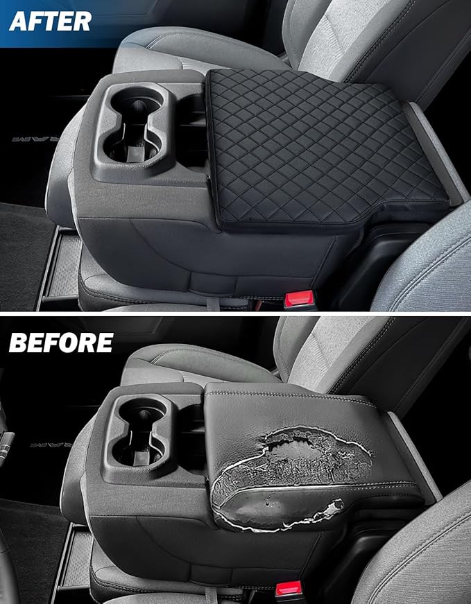 JOYTUTUS Center Console Cover Compatible with 2019-2024 2025 Ram 1500 New Model Jump Seat Console, Leather Arm Rest Armrest Cover for Car, Durable Middle Console Cover, Car Arm Rest Cover Replacement