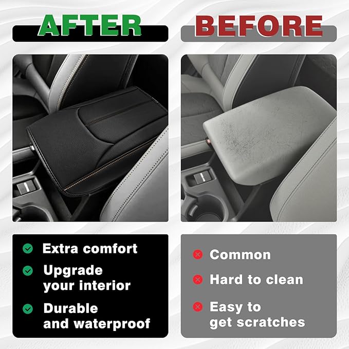 Muslogy Center Console Cover Compatible with Subaru Forester 2025 Accessories Armrest Cover Lid Cushion Protector Anti-Scratch Vegan Leather Extra Soft (Black/Brown Stitching)