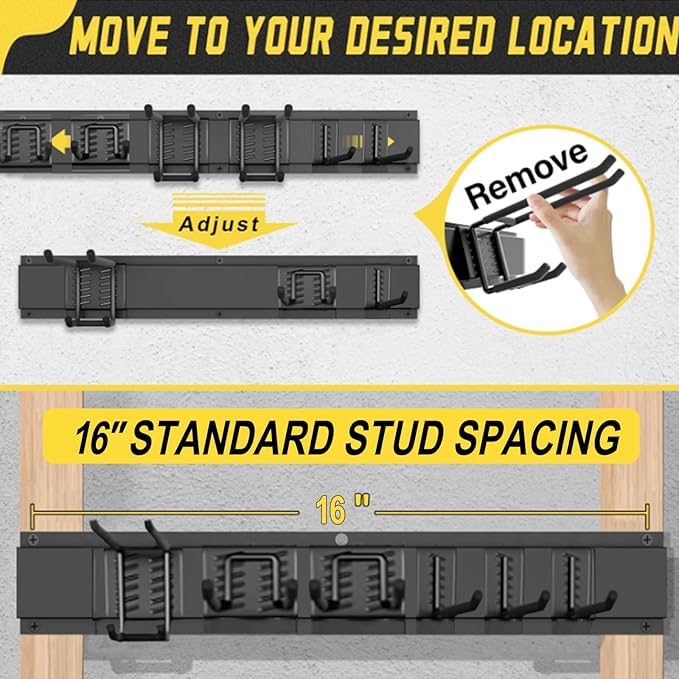 64'' Garage Tool Organizer Wall Mount, 18 PCS Adjustable Garden Tool Hanger Rack, Garage Hooks Heavy Duty, Shovel Holder Wall Mount, Storage Hooks for Hanging in Garage