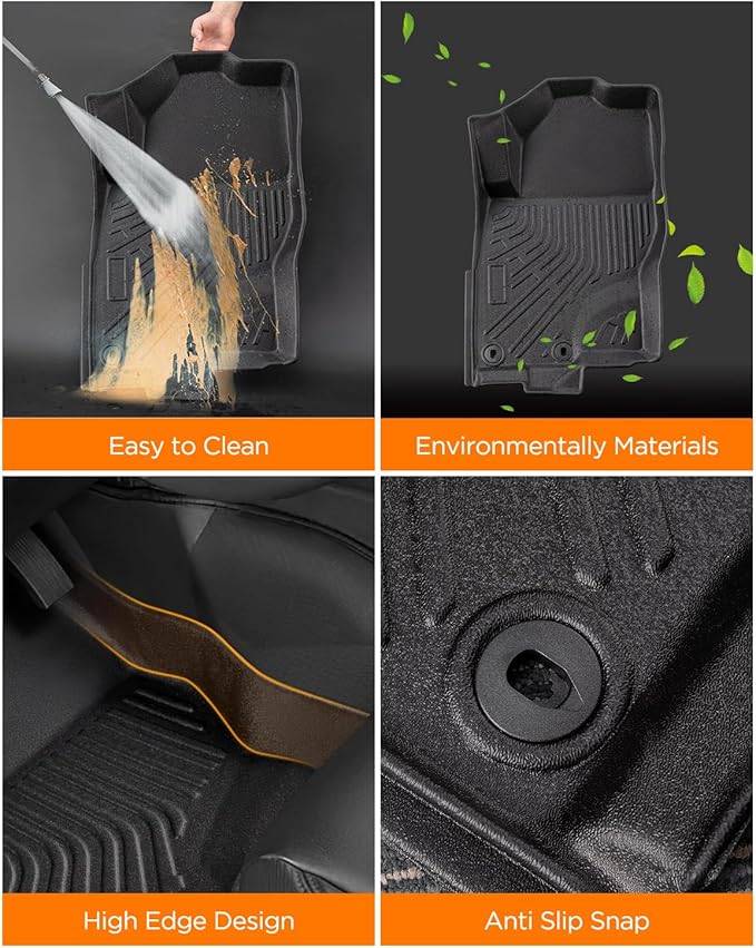 DrCarNow Floor Mats for Nissan Frontier 2025 2024 2023 2022 Crew Cab with 2nd Row Under-Seat Storage,Heavy Duty All-Weather Floor Mats TPE Liners,Custom Fit 2 Row Set for Nissan Frontier Accessories