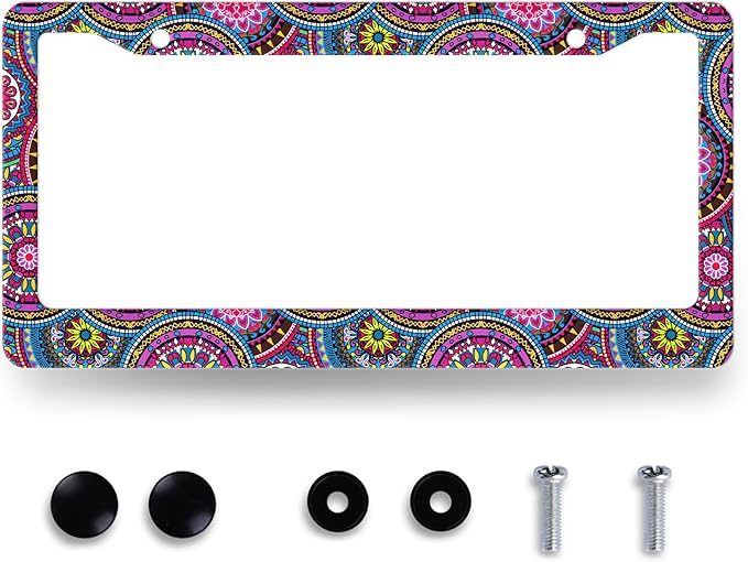 Purple Mandala License Plate Frame Hippie Boho License Plate Holder Stainless Steel Front and Rear Car Tags Auto Parts Funny License Plate Decoration with Screws for Men Women s 12.2"x 6.2"