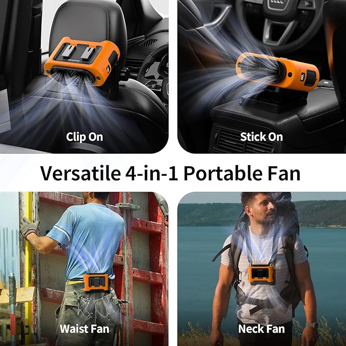 Socool Portable Car Fan - 14500mAh Rechargeable Battery Opearated, Clip on Car Seat Headrest 360 Rotatable, 5-Speed Backseat Fans for Baby Rear Facing Cooling with Dual Air Outlets for SUV RV Truck