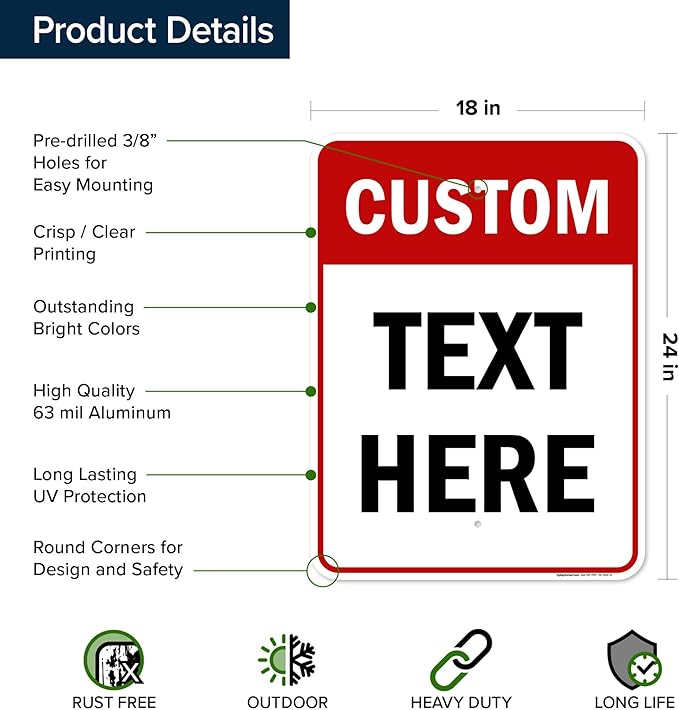 Custom Sign, Custom Sign for Business, Indoor/Outdoor use. 18x24 Inches, Rust Free .063 Aluminum, Fade Resistant, Made in USA by My Sign Center (Header)