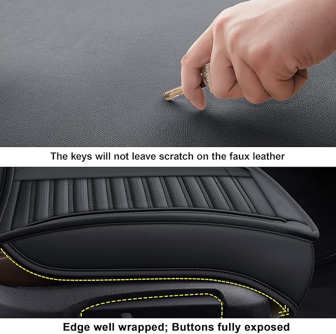 LINGVIDO Car Seat Covers, Breathable and Waterproof Faux Leather Automotive Seat Covers for Cars SUV Pick-up Truck Sedan,Universal Anti-Slip Driver Seat Cover with Backrest (Full Seat, Black)