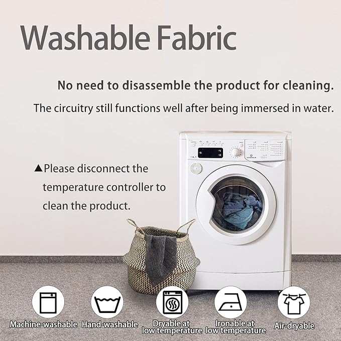 Foldable & Washable Fabric Heated Seat Cushion with Temperature Control & Timer - Whole Back Heating - for Office/Home Use