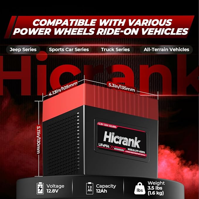 Lithium LiFePO4 Power Wheels Ride On Toy Replacement Battery 12V 12Ah,2X Acceleration Capability, (Charger included) Rechargeable for Preschool Vehicles