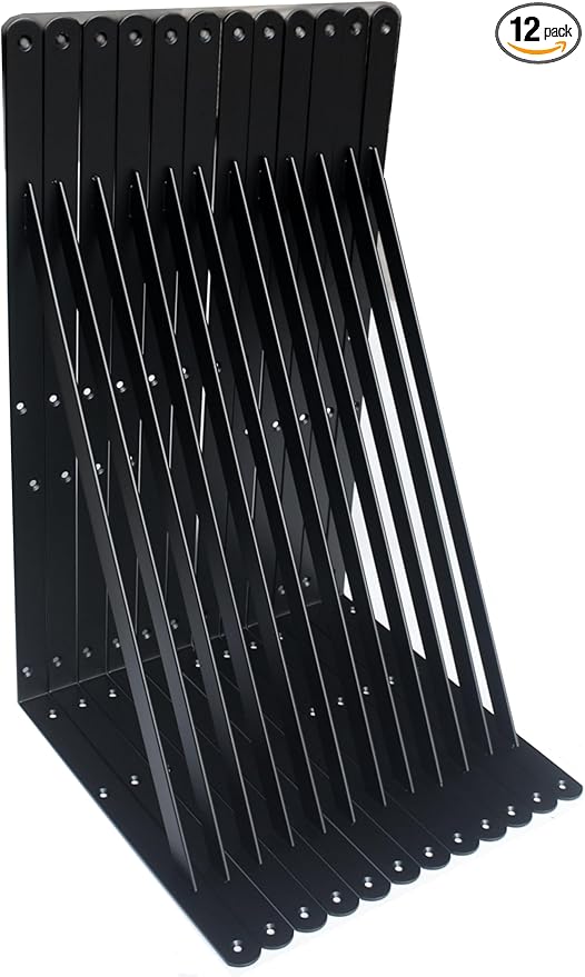 12 Pack L20 x H 12" Black Heavy Duty Shelf Brackets with Screws Metal Shelf Brackets Shelf Support Angle Brackets for Shelves L Brackets Heavy Duty Floating Shelf