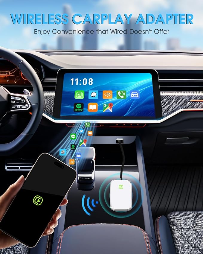 Wireless CarPlay Adapter - Fast & Stable Connection for Carplay Wireless Adapter Convert Factory Wired to Wireless CarPlay Dongle Plug & Play Car Play Fit for iPhone iOS 10+ (Silver)