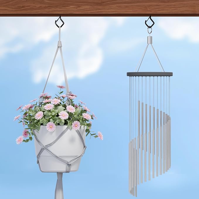 Square Ceiling Hooks with Safety Buckle for String Lights, Plants, Wind Chimes, 40-Pack, 2.36 inch, Black