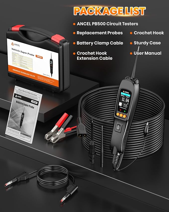 ANCEL PB500 Automotive Power Circuit Probe Tester Kit, 12/24V Car Electrical Short/Open Breaker Finder, AC/DC Diode Resistance Frequency Injector Relay Tester, Duty Cycle,Digital Multimeter/Ohmmeters
