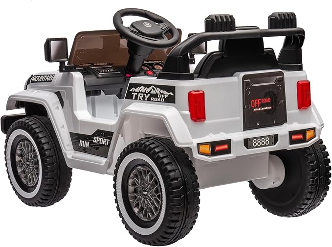 Hetoy 12V Kids Ride On Truck Car, Battery Powered Electric Car w/Parent Remote Control, Spring Suspension, 3 Speeds, Horn, Music & Story, Kids 4 Wheeler Electric Vehicle Toy, White