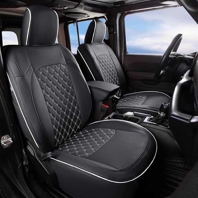 GIANT PANDA Customized Full Set Car Seat Covers for Jeep Wrangler 4 Door JL Sahara Sport Rubicon Willys 2018 2019 2020 2021 2022 2023 2024 2025 Without Rear Cup Holder,Faux Leather - (Black+Gray)