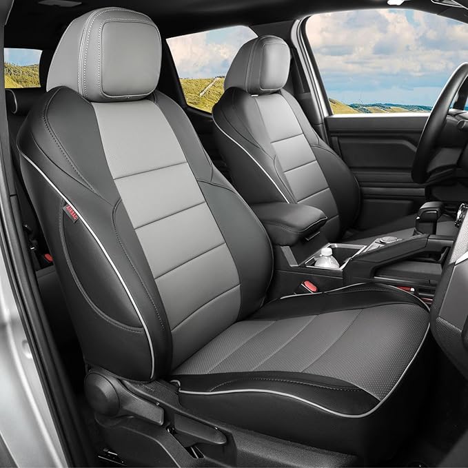 EKR Tacoma Car Seat Covers Custom for Select Toyota Tacoma (Only for Hybrid) 2024 2025 Double cab TRD Sport,TRD Off-Road,Limited,Trailhunter -Full Set,Leather(Black/Gray)