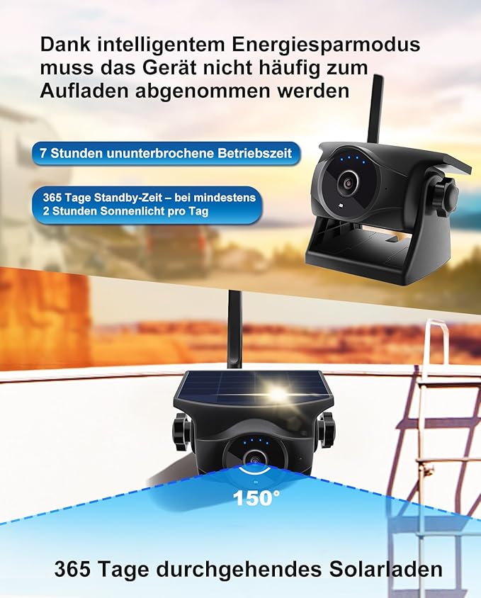 1080P Solar Wireless Backup Camera - Magnetic Hitch Rear Front Camera with Night Vision, 365-Day Standby, Waterproof, Rechargeable Battery for Horse Trailer RV Truck Car for Phone Pad Android