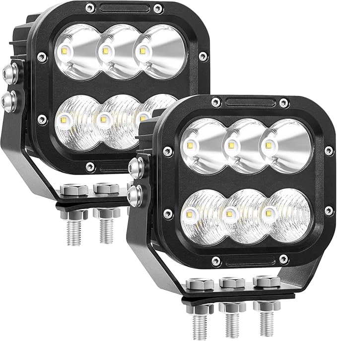 Off Road LED Pod Lights 5 Inch 120W 10000lm Offroad LED Work Light Pods for Truck Car Boat ATV Tractor 12V 24V Auxiliary Fog Lights, 【IP68 Waterproof With DT Wiring Harness】