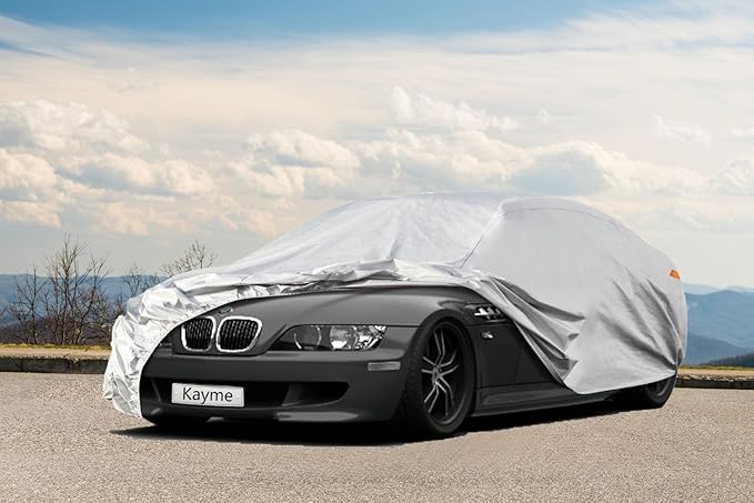 Kayme 6 Layers Car Cover Custom Fit for BMW Z3 (1997-2003) Waterproof All Weather for Automobiles, Outdoor Full Cover Rain Sun UV Protection.Silver