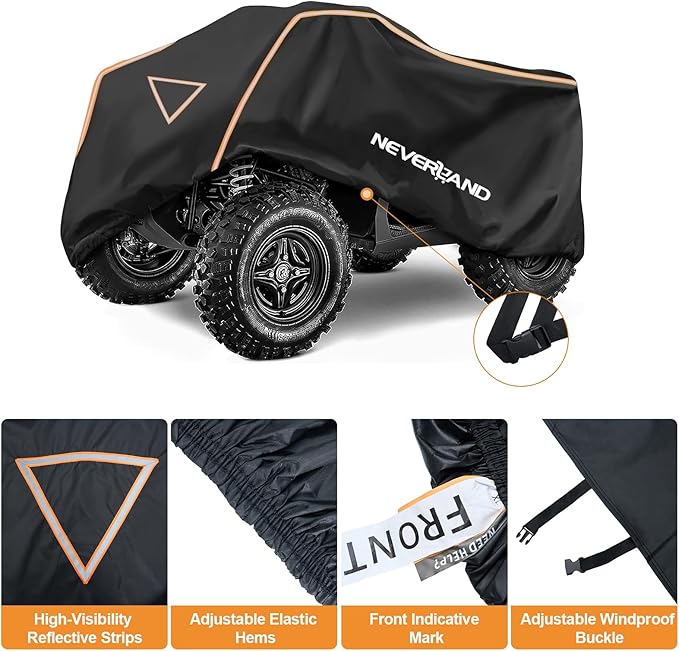 NEVERLAND ATV Cover Waterproof Outdoor - Heavy Duty ATV Covers Dustproof Anti-UV 4 Wheeler Cover All Weather Protection Four Wheeler Cover for Polaris Yamaha Suzuki Honda (Black Large)