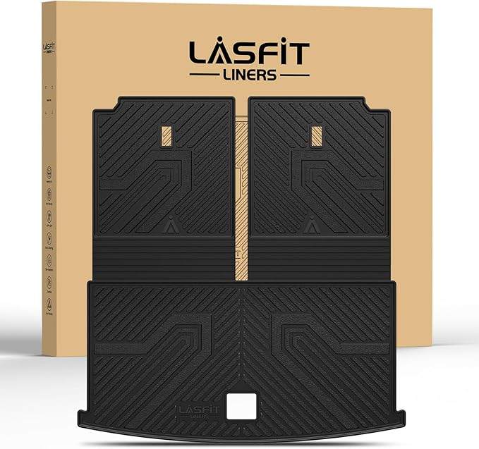 LASFIT Backrest Mat & Cargo Mat for Volkswagen VW Atlas 2025-2018, 2nd Row Bench seat, All Weather TPE Custom Fit Trunk Liners for VW Atlas Accessories Seatback Mats, Black, Easy to Clean