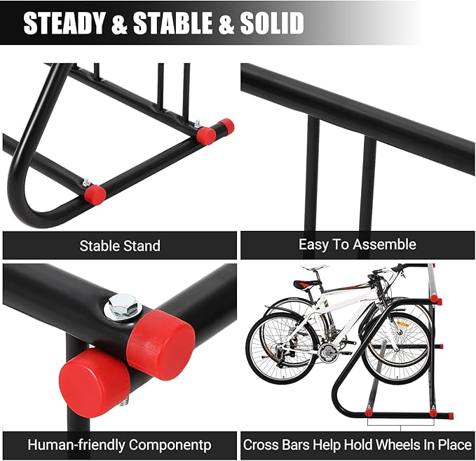 Commercial Grid Bike Rack for 5 Bikes - Heavy Duty Metal Bike Stand Floor, Outdoor Bicycle Parking Rack for Garage, Retail, School, Backyard, Bike Shop (Single Side)