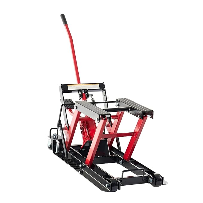 1500 lbs Hydraulic Motorcycle Lift Jack with Safety Lock & Foot Pedal, Heavy Duty Steel ATV/UTV Lift Stand, Adjustable 4.75"-14.75" Height, Portable Garage Bike Hoist for Powersports