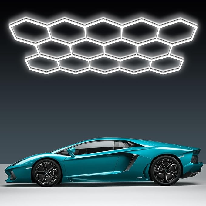 BRILLIHOOD Hexagon Garage Lights, LED Honeycomb Garage Lights, 456W, 54720LM, 6500K Super Bright, 14 Grid Systems Car Detailing Lighting for Warehouse Workshop Basement Gym