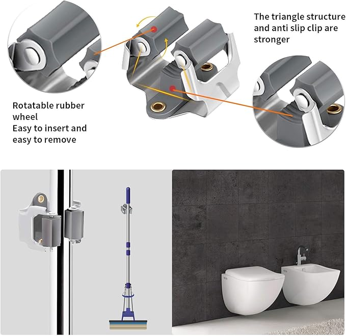 3-H 10 Pack Mop and Broom Holder Big Size Hanging 1 KG Extra, Broom Holder Wall Mount for Hanging and Organizing Shove Rake Yard Tools in Kitchen Shed Laundry Room Bathroom Garden(grey)