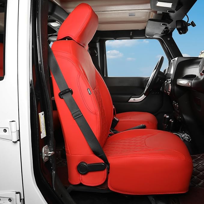 GIANT PANDA Customized Front Car Seat Covers for Jeep Wrangler JK 2/4 Door Sahara Sport Rubicon Unlimited Altitude 2013 2014 2015 2016 2017,Faux Leather - (Red)
