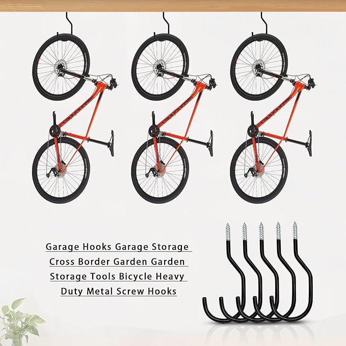 Bike Hooks Heavry Duty 6-Pack,Bicycle Storage Hanger Screw in Ceiling Hooks,Utility Hooks for Wall,Garage,Garden Organization and Storage,Fits Hanging All Bike Types,Bicycle Storage Hooks