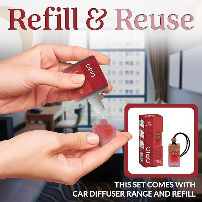 Opio Gift Set Car Air Freshener for Women | Perfume Inspired Car Fragrances | Strong Automotive Freshener with Odour Eliminator Technology | Long Lasting Automotive Freshener by Perfa