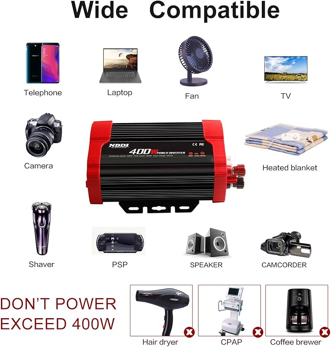 400W Car Power Inverter, DC 12V to 110V AC Converter with 2 Charger Outlets and Dual 3.1A USB Ports Cigarette Lighter Socket Adapter(Black)