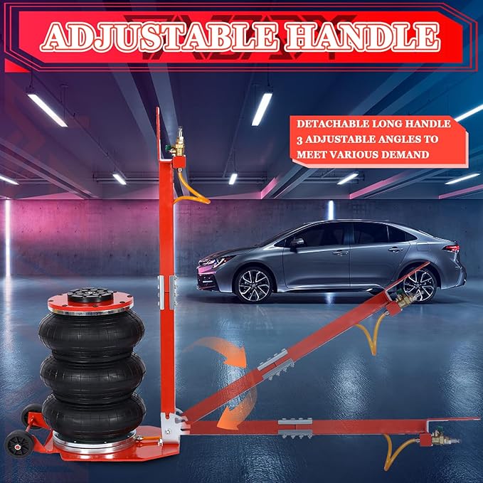 5T Triple Bag Air Jack 11000lbs Pneumatic Jack 3s Fast Lift Up 16in Airbag Jack with Adjustable Long Handle Heavy Duty Triple Air Bag Jack Lift for Cars Garage (Red)