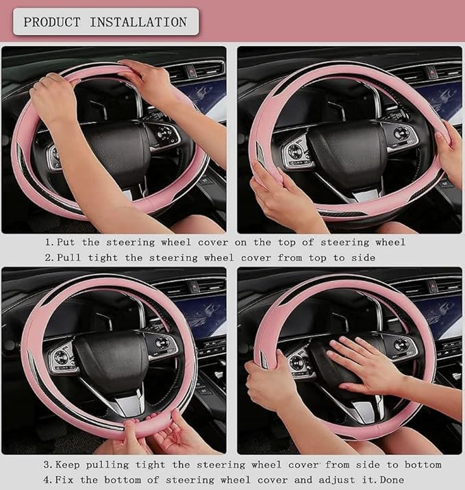 New Leather Car Steering Wheel Cover, Non-Slip Car Wheel Cover Protector Breathable Microfiber Leather Universal Fit for Most Cars