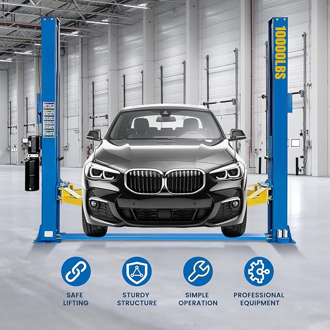 110V Two Post Car Lift 10,000 LBS Heavy Duty Floor Plate 2 Posts Auto Hoist Truck Lift for Garage w/ 36 Months Parts Replacement