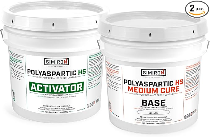 Polyaspartic High Solids Topcoat Coating System - 2 Gallon Kit - Clear Coating Gloss Finish - Easy-to-Use 1:1 Mix Ratio - Protection to Adhesion, UV, Abrasion, & Scratches (Medium Cure)