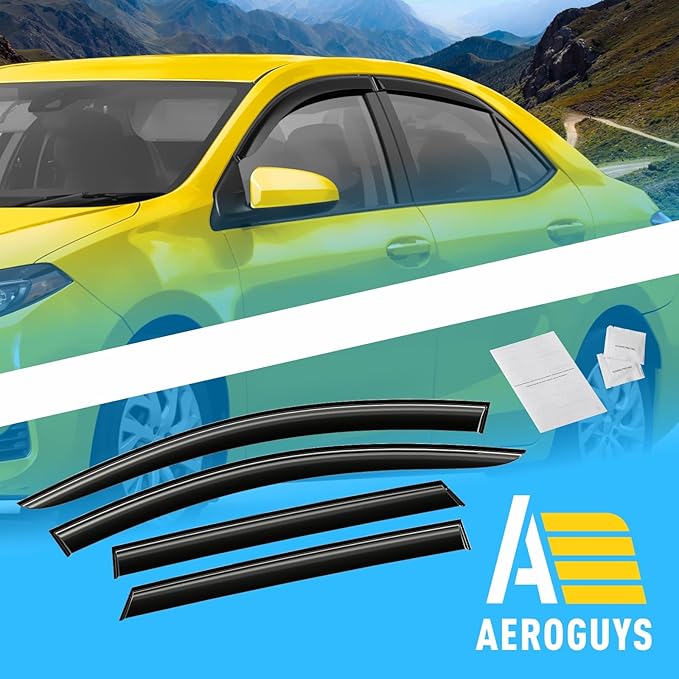 Extra Durable Window Deflectors Tape-On Window Visors Rain Guards Fit for Toyota Corolla 2014-2019 Sedan, Sun Visors, Wind Vent for Shades, Exterior Car Accessories - 4pcs. AG0487