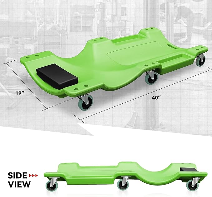Auto Dynasty 40 Inches Mechanic Creeper, Automotive Garage Repair Low Profile Under Car Rolling Creeper with Padded Headrest, Plastic, Green