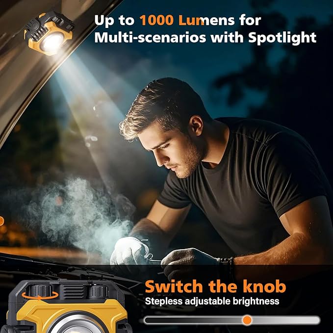 Samyoung 2 Pack 2400LM Super Bright Rechargeable Work Light, 28 Hours Long Lasting Stepless 2700-8000K White Warm & Brightness Magnetic LED Work Light, Ultralight 360°Rotating Portable Light with Hook