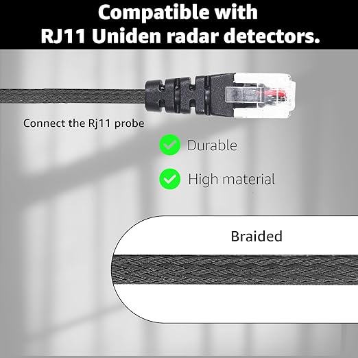2PCS RJ11 Replacement Mirror Wire Power Cord for Uniden Radar Detectors，Fits R4 R3 R1 R7 R8 Model(3005201U)