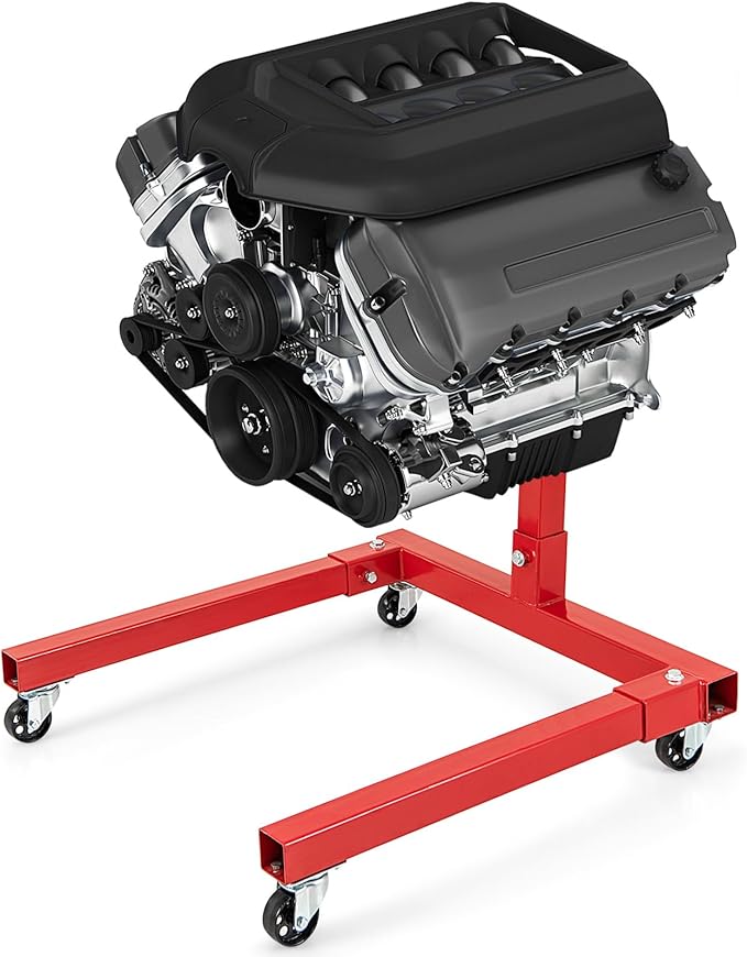 Goplus Engine Stand, 1500 LBS (3/4 Ton) Motor Stand with 4 Wheels, 360 Degree Rotating Head & 4 Adjustable Arms, Heavy-Duty Metal Engine Holder for Garage, Auto Repair, Red