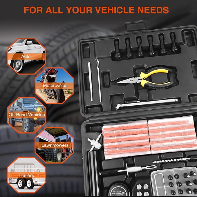 Tire Repair Kit, 102 Pcs Heavy Duty Tire Plug Kit for Car, Universal Tire Patch kit to Fix Punctures and Plug Flats, tire Repair Plugs Truck, RV, ATV, Tractor, Trailer