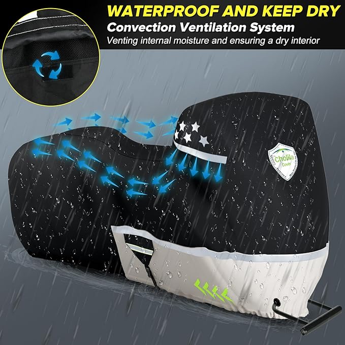 CholilaCover Motorcycle Cover for Touring Models - 600D Harley Davidson Motorcycle Cover Nightster, Sportster, Fat Boy - Waterproof Outdoor Storage - Black+Gray