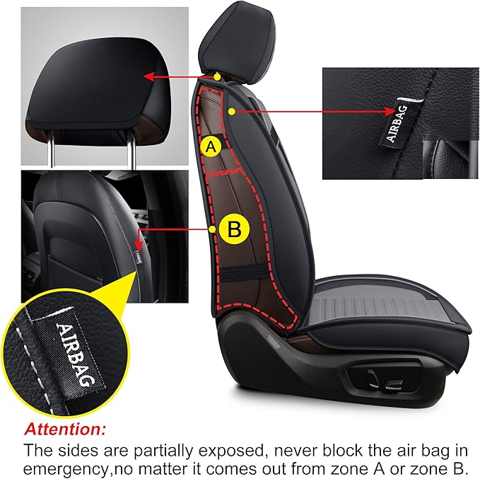 LINGVIDO Car Seat Covers, Breathable and Waterproof Faux Leather Automotive Seat Covers for Cars SUV Truck Sedan,Universal Anti-Slip Driver Seat Cover with Backrest (Full Seat, Gray+Black)