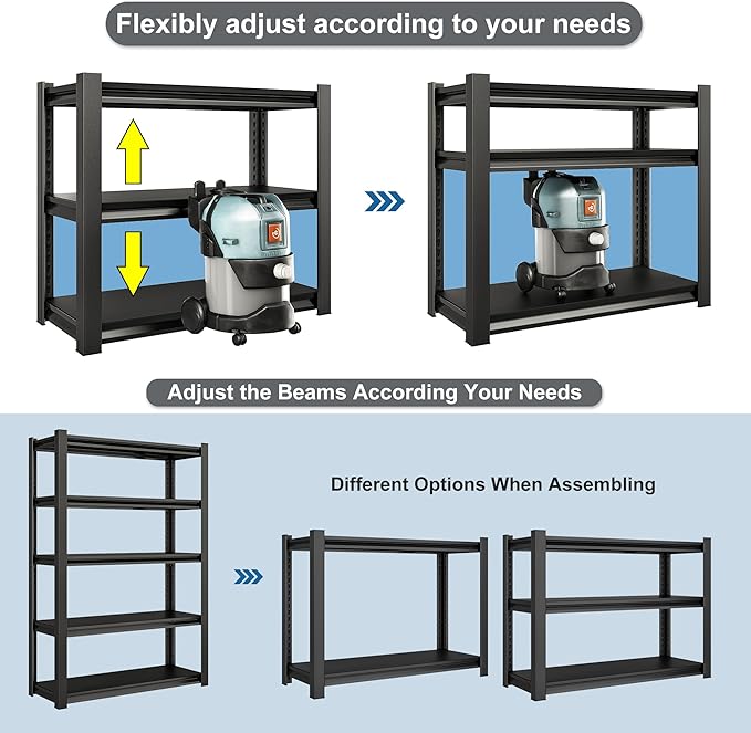 78" H Garage Shelving Heavy Duty，2800LBS Loads Adjustable Garage Storage Shelves,5-Tier Metal Storage Racks and Shelving Units, Utility Rack Shelves,48”W x 18”D x 78”H,Black