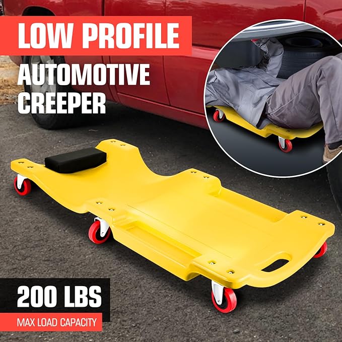 DNA MOTORING 36" L X 17" W x 4.25" H Vehicle Repair Low Profile Automotive Creeper w/Padded Headrest, Yellow, TOOLS-00201-YL