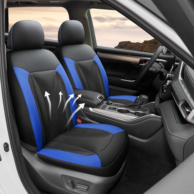 GIANT PANDA Front Car Seat Cover Custom Fit Toyota, 3D Air Mesh Car Seat Covers for Toyota Rav4 Camry Highlander Corolla Prius (Blue+Black) 2-Pack