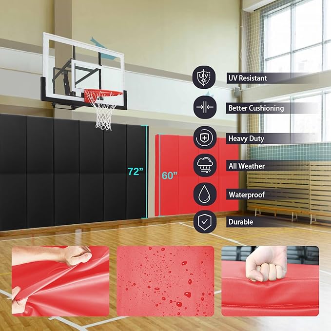 PROGOAL 60"/72" High Gym Wall Padding 2"/4" Thick Foam Basketball Court Wall Mount Protector for Garage Taekwondo Babyroom - Durable Waterproof Anti-Cushion