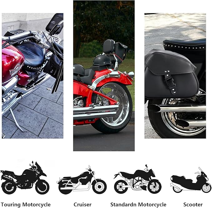Motorcycle Saddle Bags Synthetic Leather Luggage Bag Waterproof Throw Over Saddlebags For Motorcycle Softails Sportsters Choppers Dyna V-star Shadow (Single Buckle, Black, 12.6 X 8 X 10)