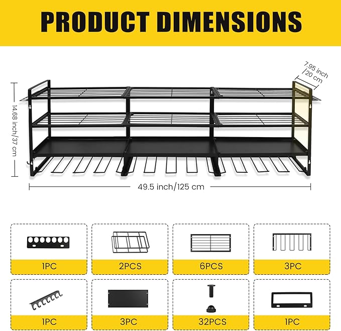 Wall Mount Power Tool Organizer, 4 Layer 12 Drill Hangers Storage Rack, Tool Organizers and Storage for Garage, Workshop, Pegboard, Shed - 50 inch