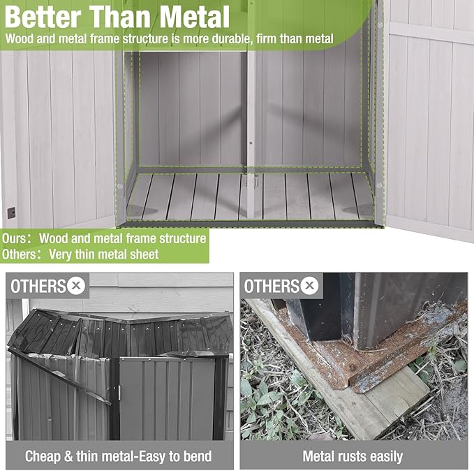 GUTINNEEN Sheds Outdoor Storage Wooden Garden Tool Shed with Metal Frame Sloped Roof and Adjustable 3 Tiers Shelves Outdoor Storage Cabinet for Backyard Garden Patio Lawn 67.1"(Off White)